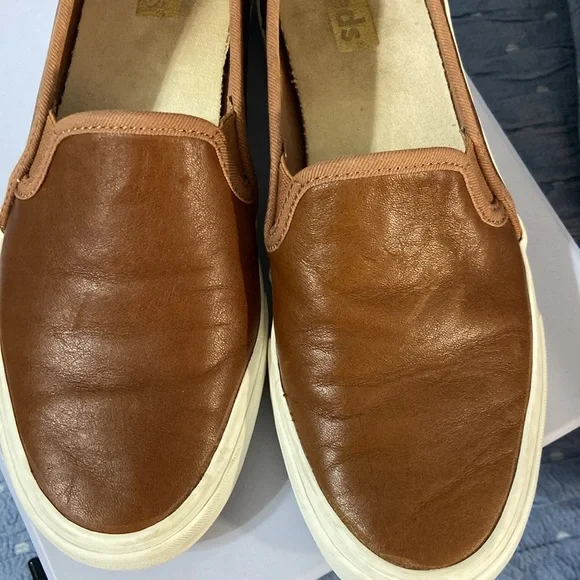 Women’s KEDS DOUBLE DECKER SLIP ON SNEAKER. SIZE 7 COGNAC LEATHER  STYLE WH63968 - Picture 6 of 10